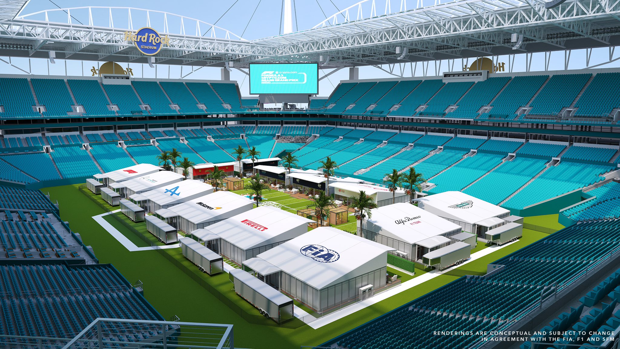 Hard Rock Stadium. Casa de los Miami Dolphins sera el paddock durante el Miami GP.