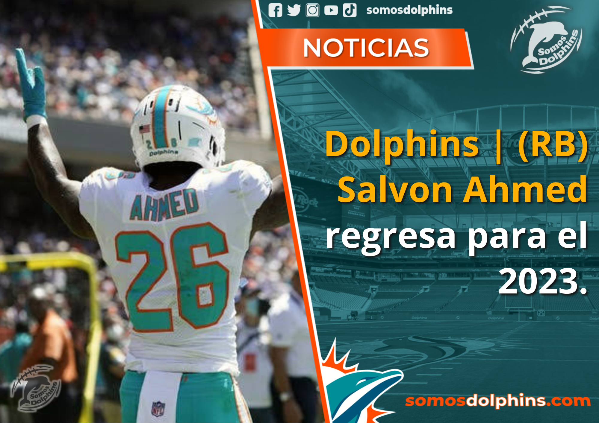 Dolphins, traen de regreso al corredor Salvon Ahmed, Miami Dolphins, NFL Free Agency 2023, Running Back 