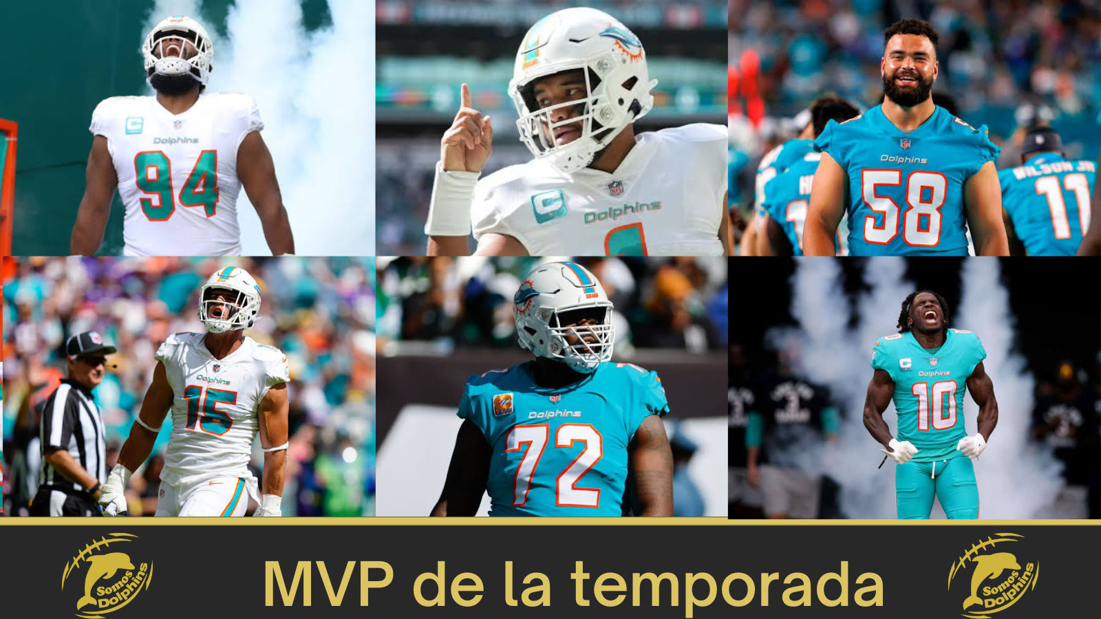 Most Value Player of the Year 2022 Miami Dolphins: Christian Wilkins, Tua Tagovailoa, Connor Williams, Jaelan Phillips, Terron Armstead, Tyreek Hill 