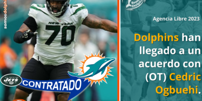 Dolphins sign Cedric Ogbuehi. Dolphins llegan a un acuerdo con el (OT) Cedric Ogbuehi, Offensive Lone, Linea ofensiva, Miami Dolphins